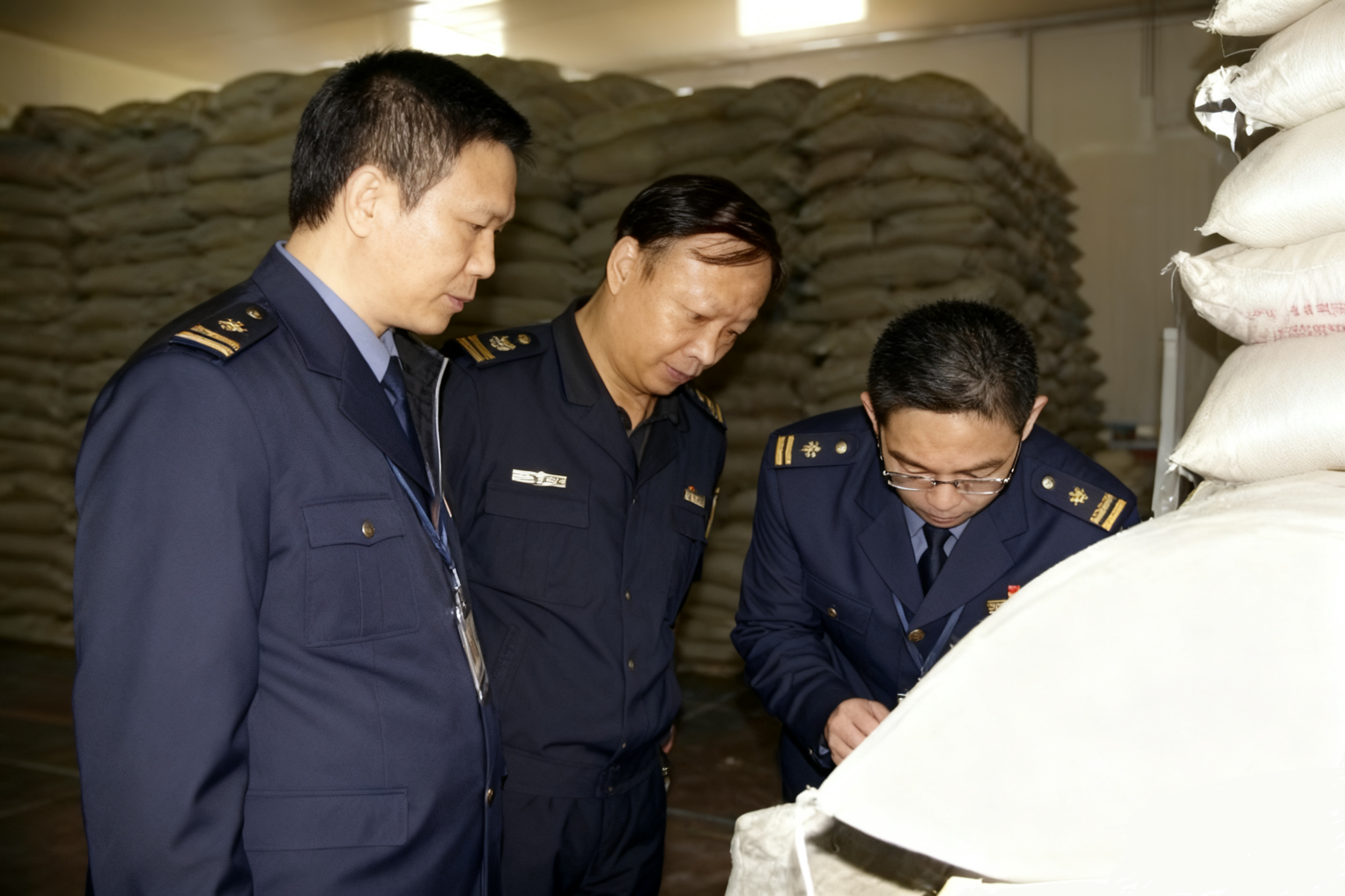 工作人員現(xiàn)場(chǎng)查驗(yàn)米倉(cāng)